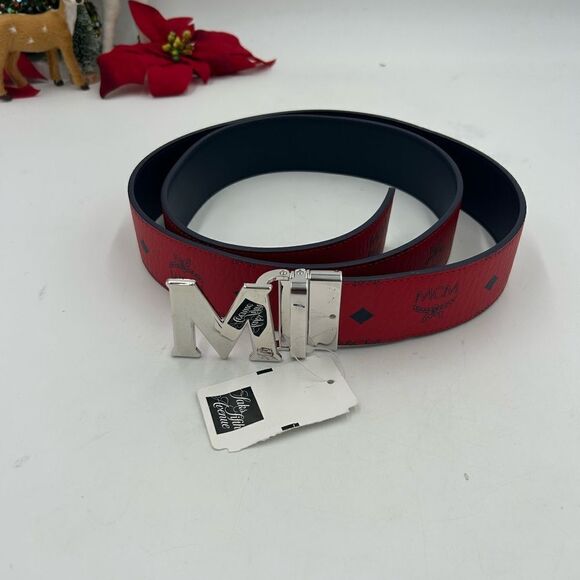 Men’s MCM monogram, red leather reversible belt size 50 can be made smaller - Picture 3 of 8
